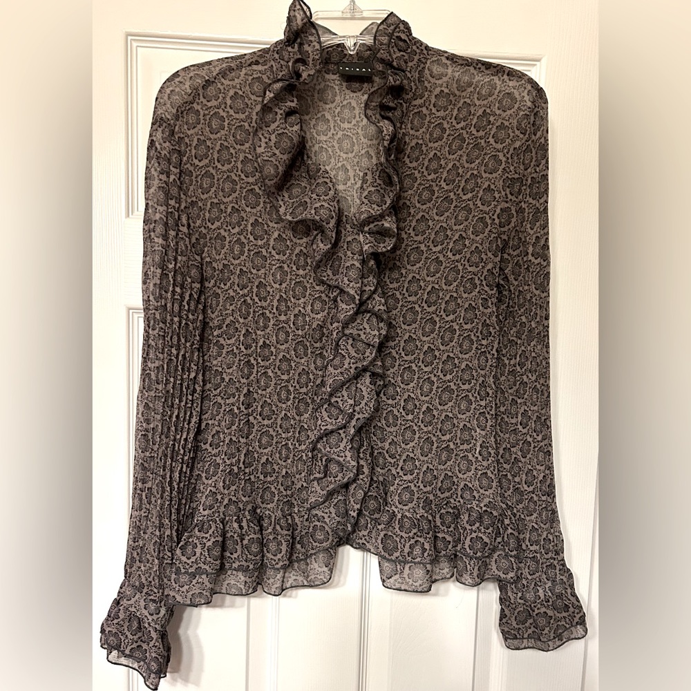 Tribal Long Sleeve Ruffled Blouse- Sz 12
